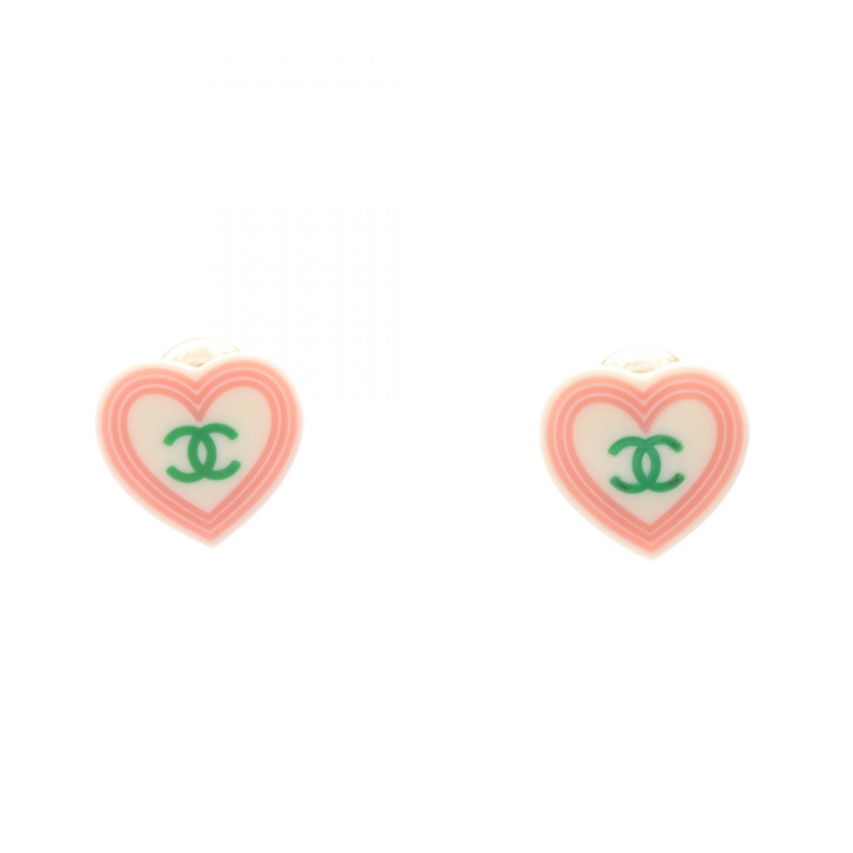 シャネル CHANEL ココマーク ハート イヤリング ジュエリー メタル プラスチック レディース ホワイト系 / ピンク系 / グリーン系 【中古】