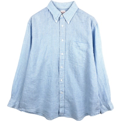 古着 ブルックスブラザーズ Brooks Brothers Est.1818 MADISON ギンガムチェック 長袖 リネン ボタンダウンシャツ メンズXL相当/eaa668017