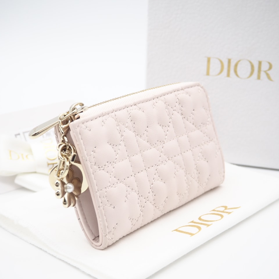 極美品 Dior ディオール カナージュ ラムスキン Lady Dior Yuzu キーケース S6043ONTL_M12N キーケース ヌードピンク ラムスキン レディース