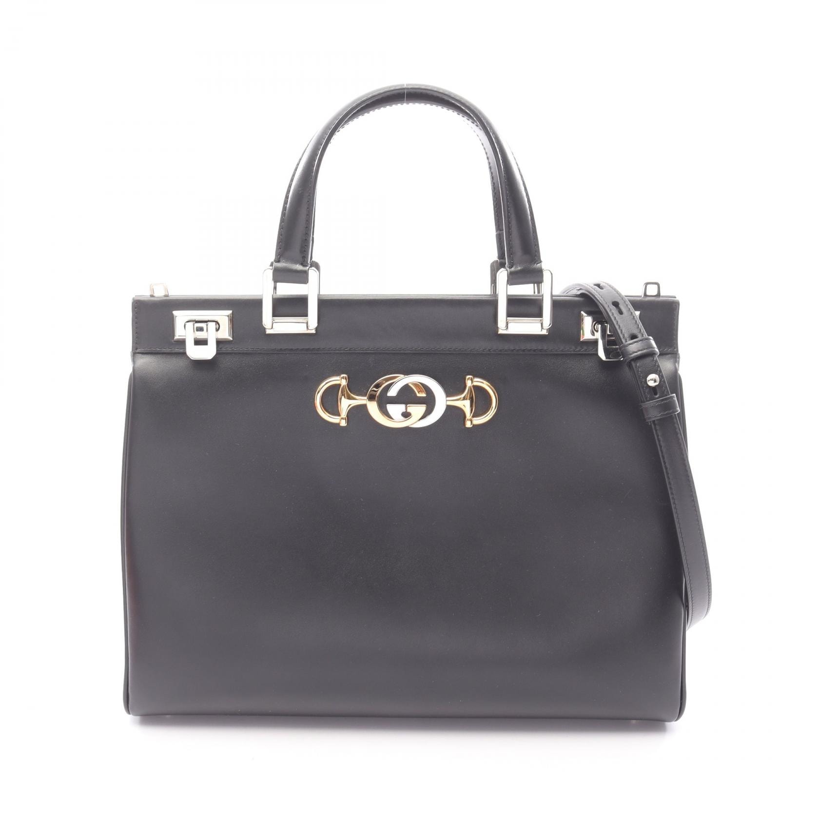 グッチ GUCCI ズゥミ ミディアム トップハンドル 2WAY ハンドバッグ バッグ レザー レディース ブラック系 564714 【中古】