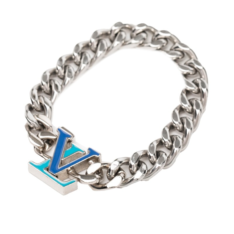 ルイ ヴィトン ブラスレ LVチェーン ブレスレット サイズ:M M0919M シルバー ブルー メタル レディース LOUIS VUITTON 【中古】