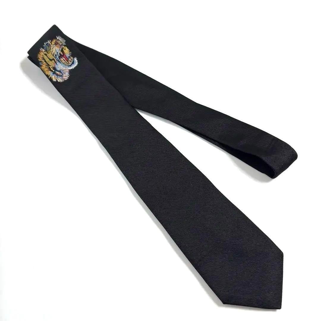 【人気】グッチ メンズ ネクタイ アンダーノット タイガー 虎 黒 シルク