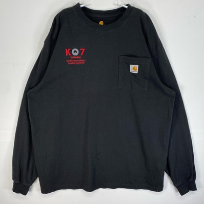古着 カーハート Carhartt 長袖Tシャツ 肉厚 胸ポケット ワンポイント ロゴ L ブラック 無地 メンズ