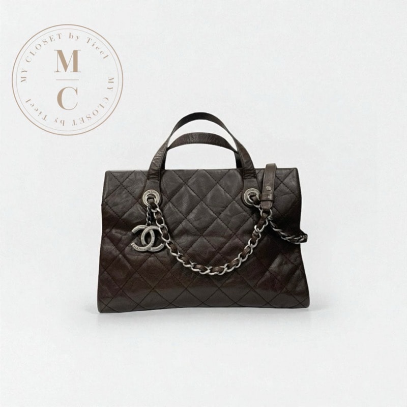 シャネル CHANEL ハンドバッグ ブラウン シルバー ガンメタリック金具 マトラッセ キャビアスキン ココマーク チェーン 2WAY ショルダーバッグ