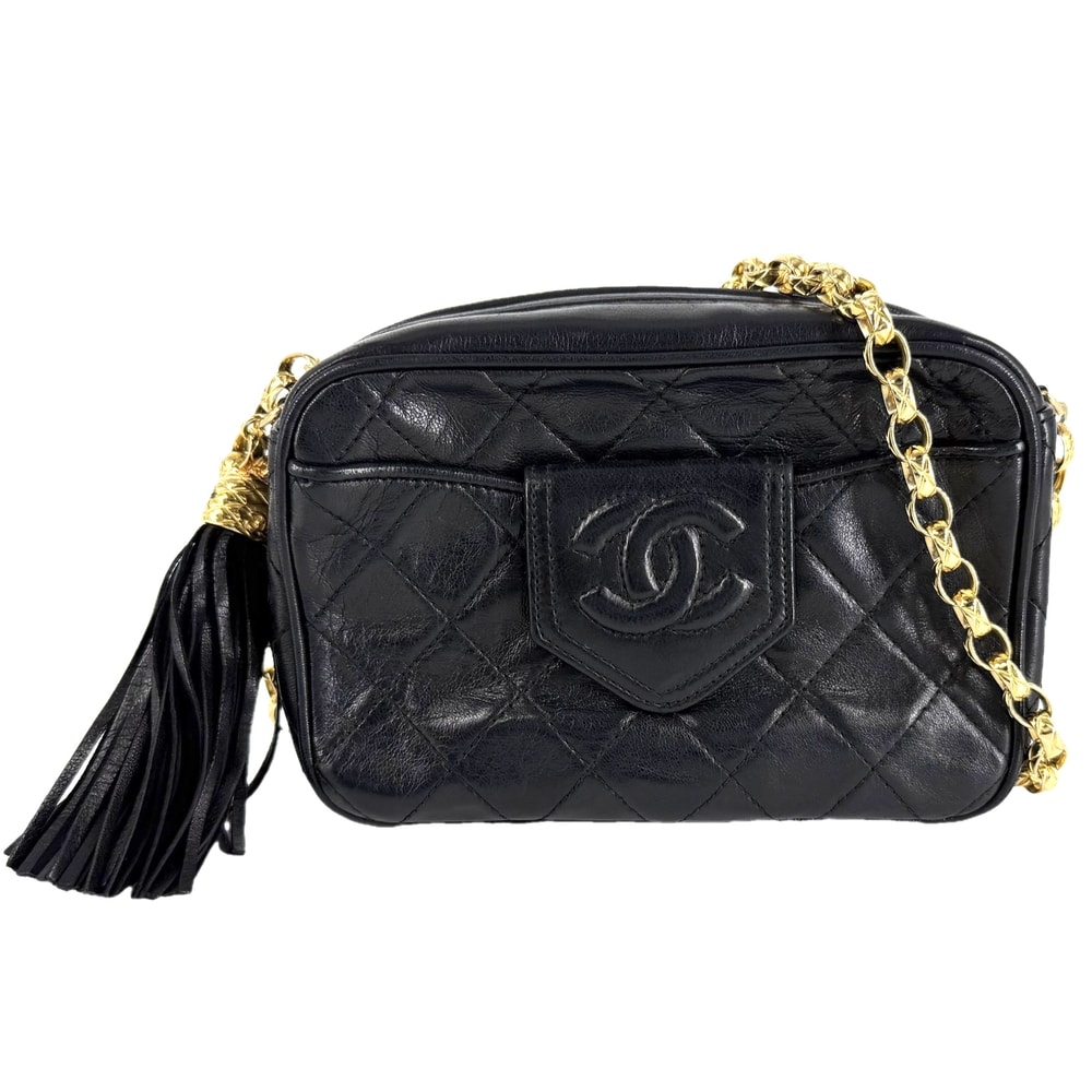 CHANEL シャネル ショルダーバッグ フリンジ マトラッセ チェーンショルダー ココマーク 肩掛け 斜め掛け ラムスキン ブラック 黒 ゴールド金具 レディース【中古品】