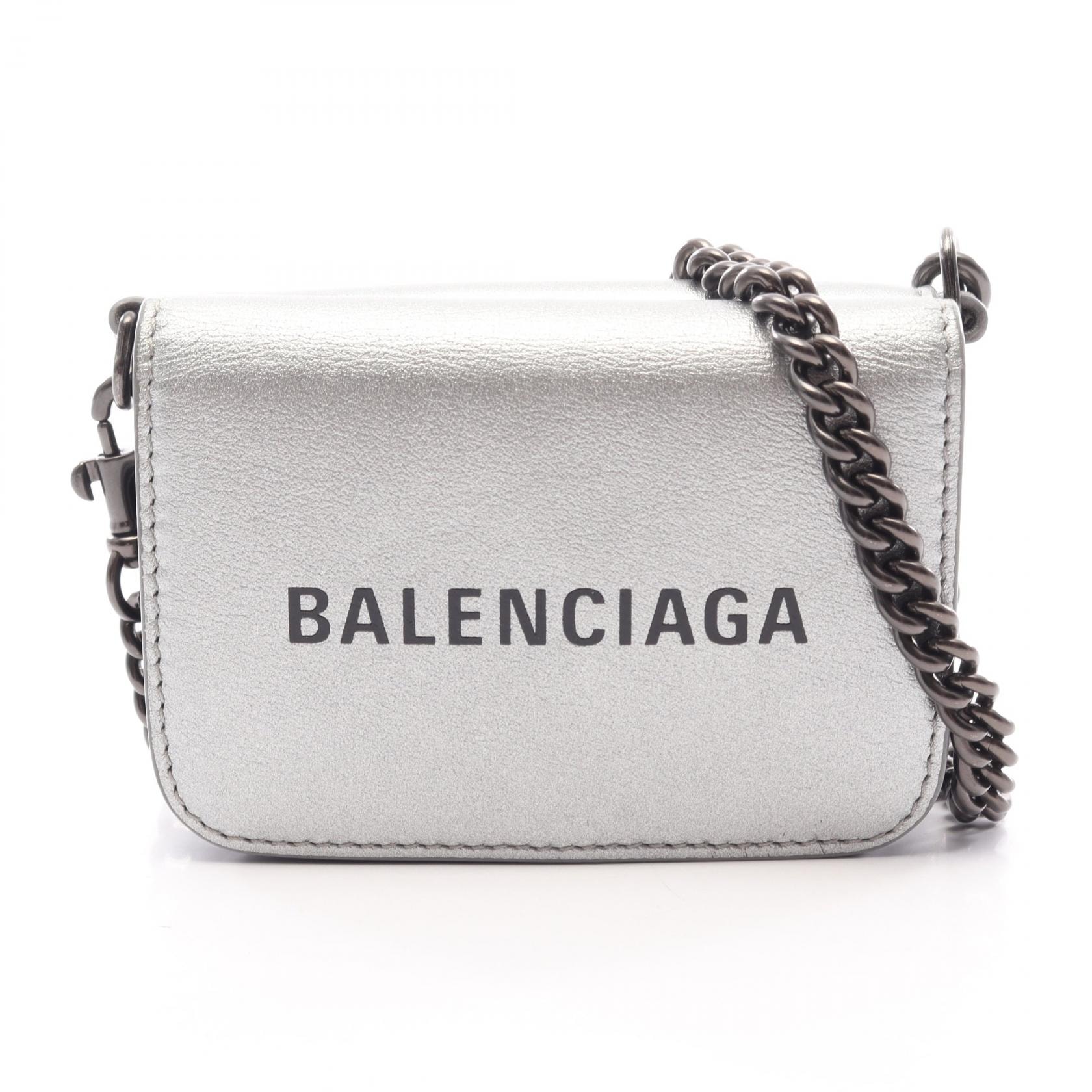バレンシアガ BALENCIAGA キャッシュ ミニ チェーンウォレット グレインド 三つ折り財布 財布 レザー レディース シルバー系 618145 【中古】