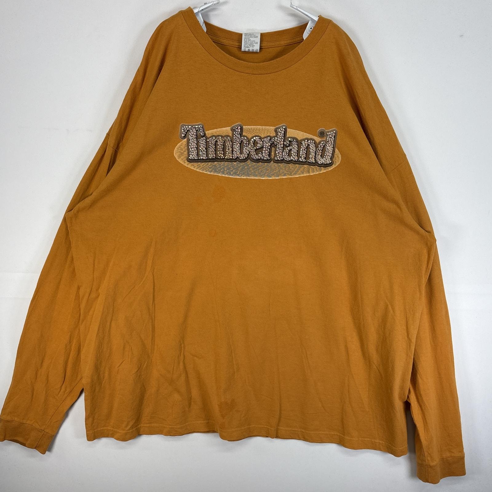古着 90's~00's/90年代~00年代 ティンバーランド Timberland 長袖Tシャツ 3Dプリント 大きいサイズ クルーネック 14042 イエロー系 メンズ