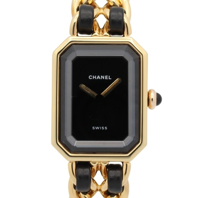 シャネル CHANEL プルミエール M 腕時計 時計 GP(ゴールドメッキ) レザー レディース ブラック系 H0001 【中古】