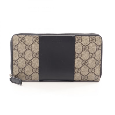 グッチ GUCCI EDEN GGスプリーム ラウンド長財布 財布 レザー PVC レディース ベージュ系 / ブラック系 451249 【中古】