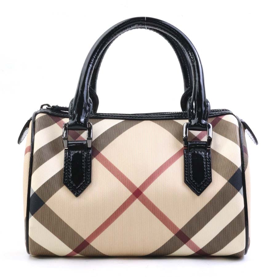 バーバリー BURBERRY ハンドバッグ PVCコーティングキャンバス/パテントレザー ベージュ系×ブラック レディース【中古】 56552k