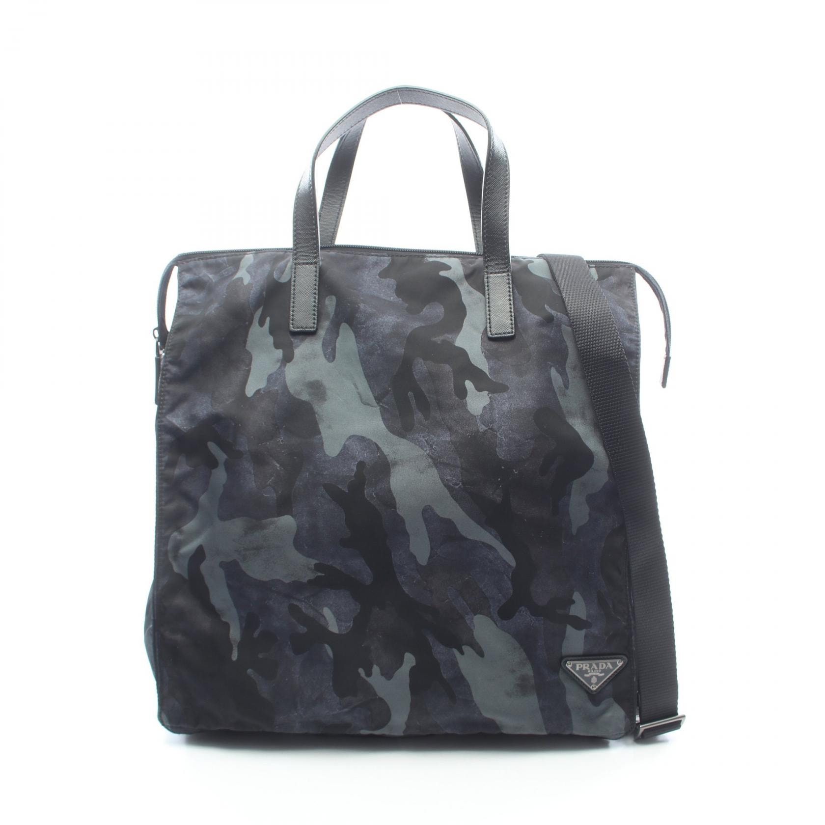 プラダ PRADA TESSUTO CAMOUFL 2WAY トートバッグ バッグ ナイロン サフィアーノレザー メンズ ブラック系 / マルチカラー 【中古】