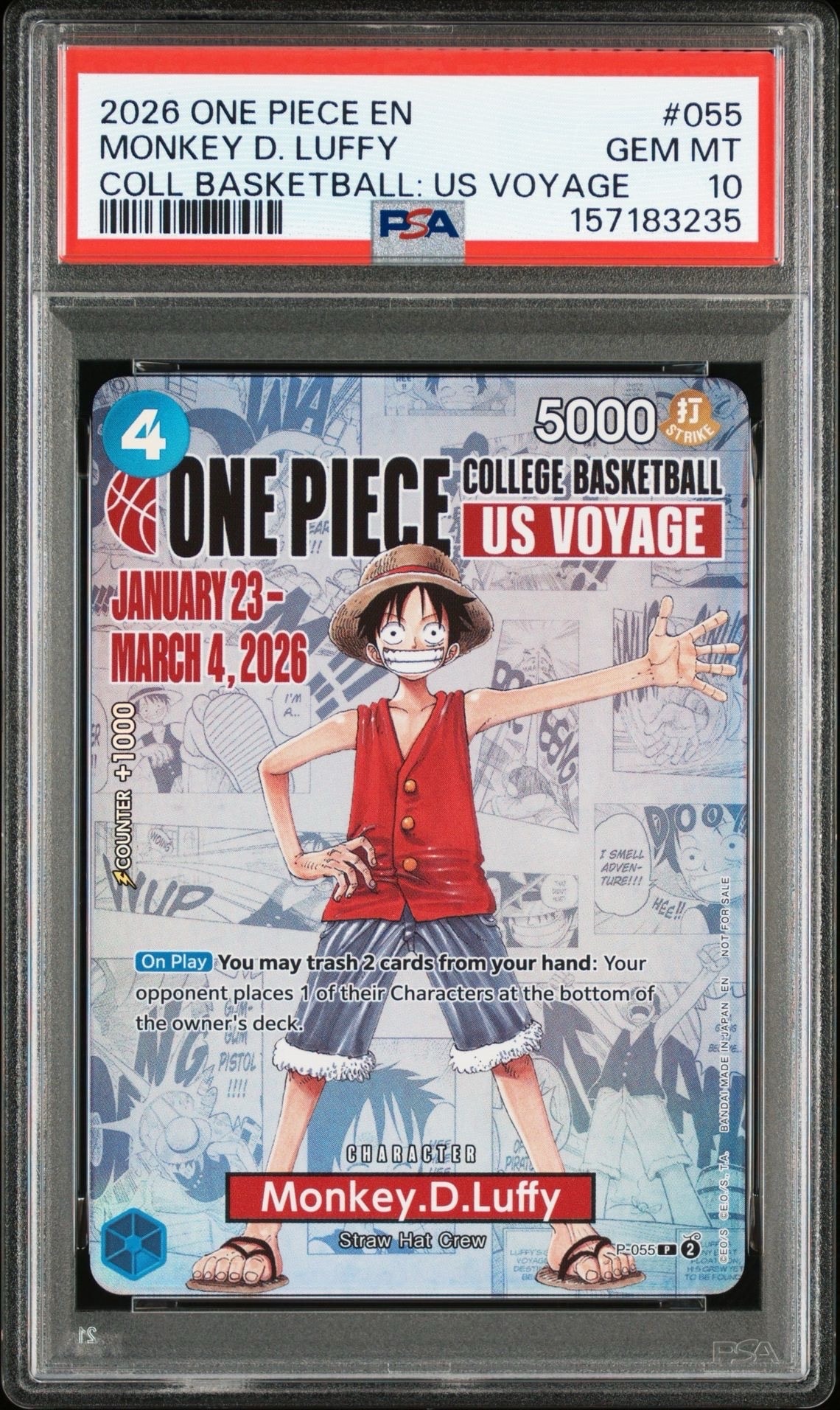 モンキー・D・ルフィ:P (開封済) [P-055]【英語版】(プロモーションカード「ワンピース カレッジ バスケットボール:USボヤージュ」)