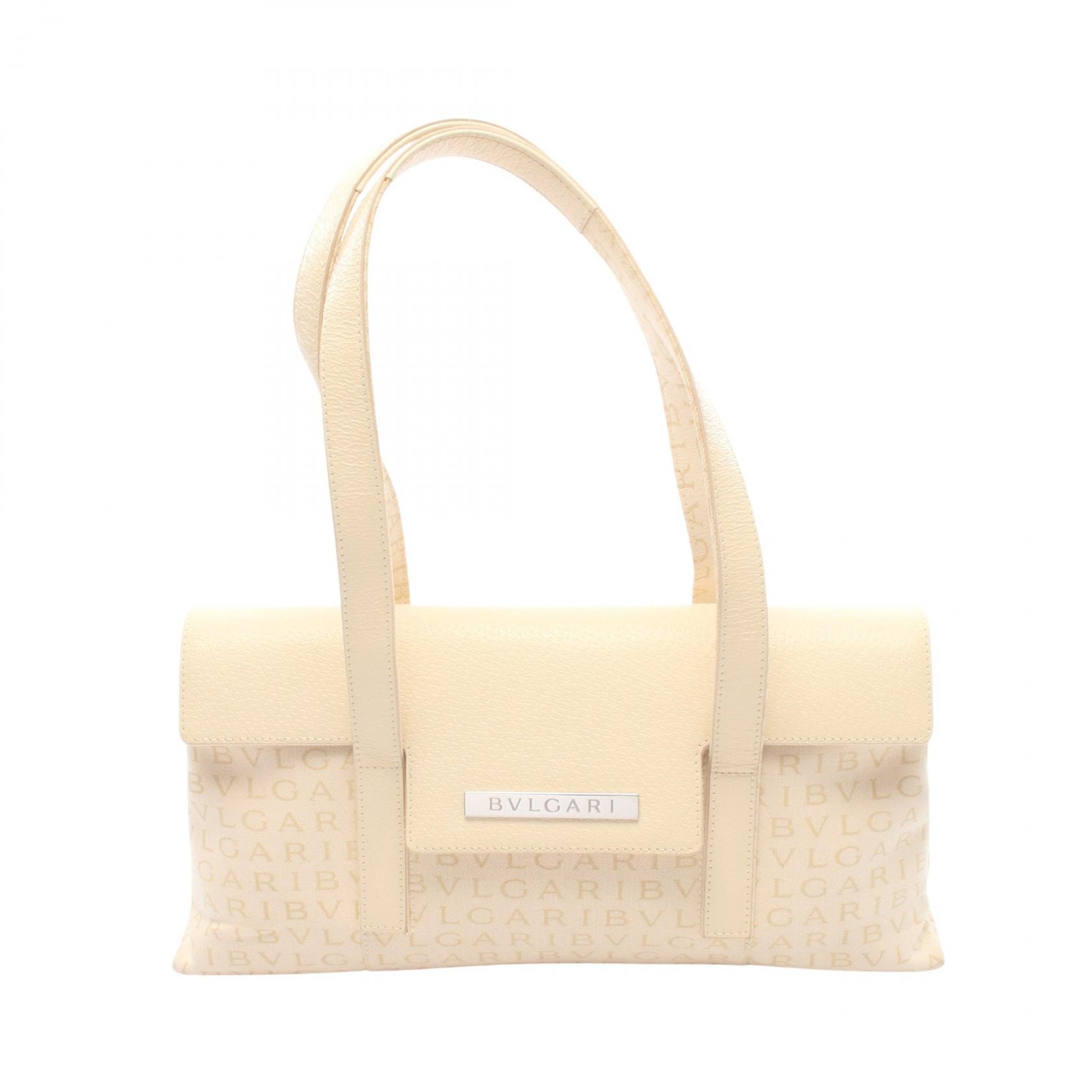 ブルガリ BVLGARI ロゴマニア ハンドバッグ バッグ キャンバス レザー レディース アイボリー系 / ベージュ系 【中古】