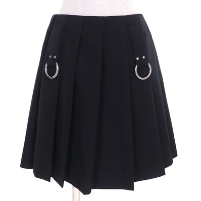 極美品 プラダ プリーツスカート ネイビー レディース 36 P185Y