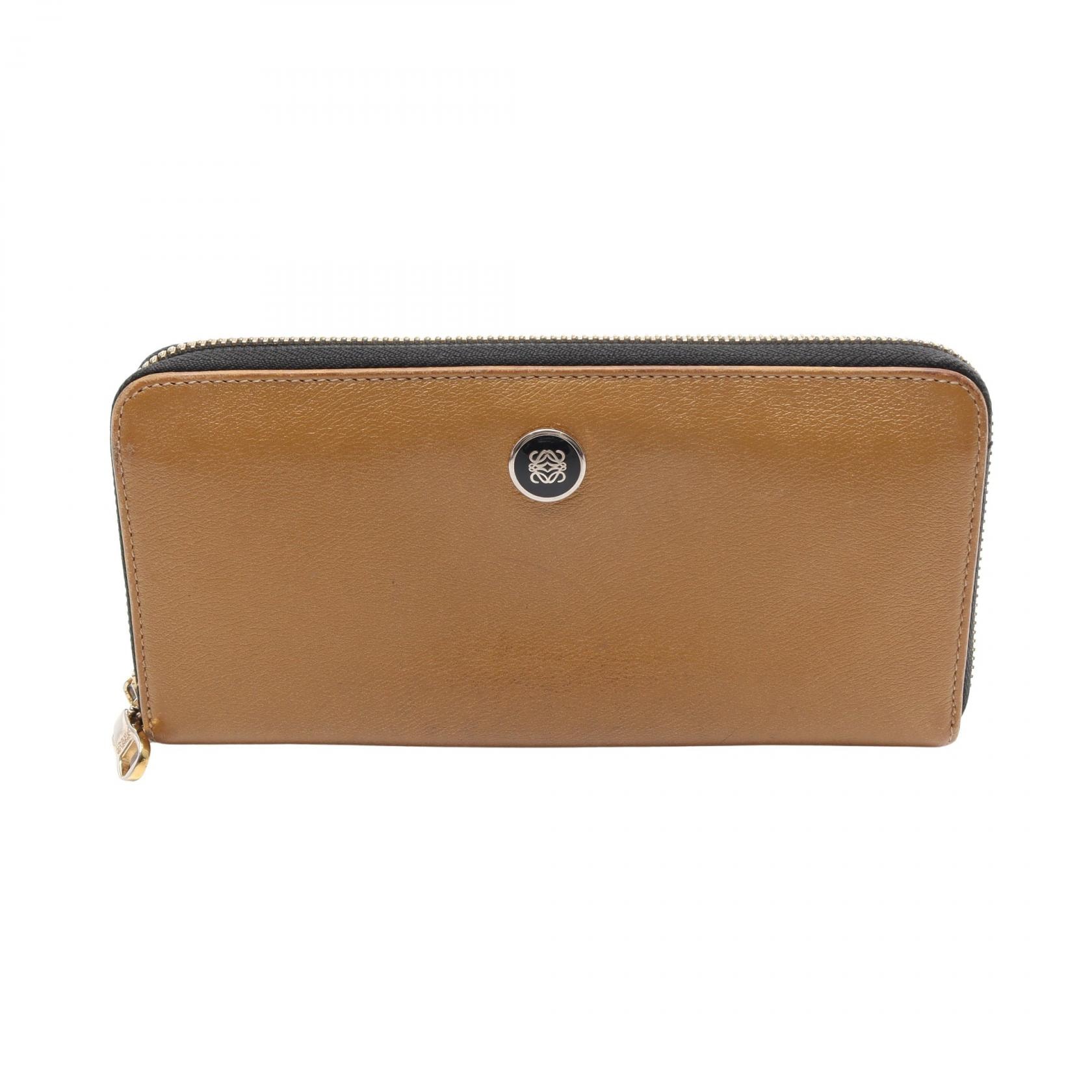 ロエベ LOEWE ラウンド長財布 財布 レザー レディース ブラウン系 【中古】