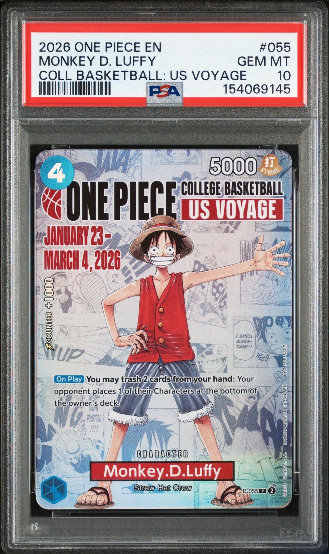 モンキー・D・ルフィ:P (開封済) [P-055]【英語版】(プロモーションカード「ワンピース カレッジ バスケットボール:USボヤージュ」)