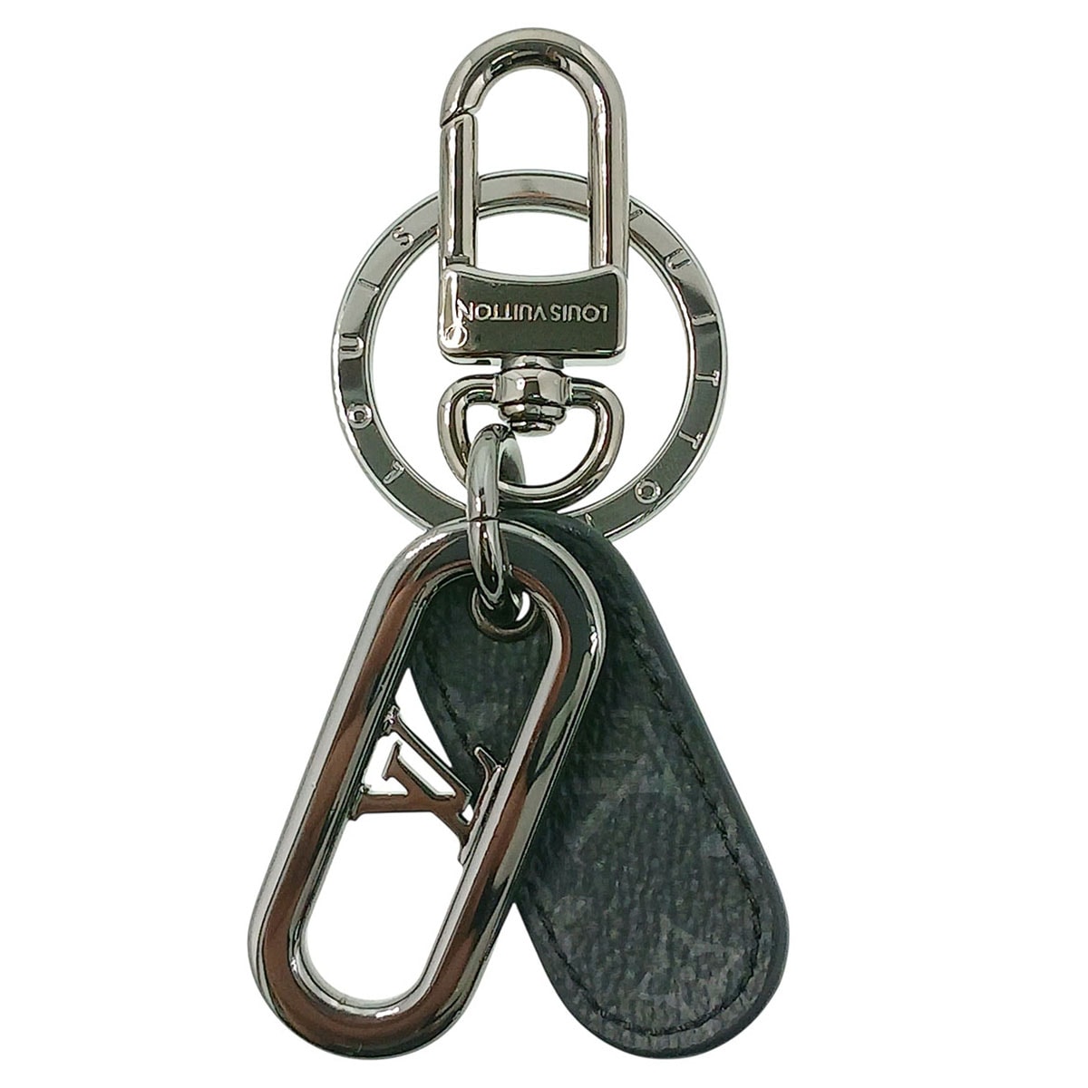 LOUIS VUITTON ルイ・ヴィトン キーホルダー LV シグネチャー チェーン キーリング M00927 モノグラムエクリプス レザー シルバー  メンズ【中古】