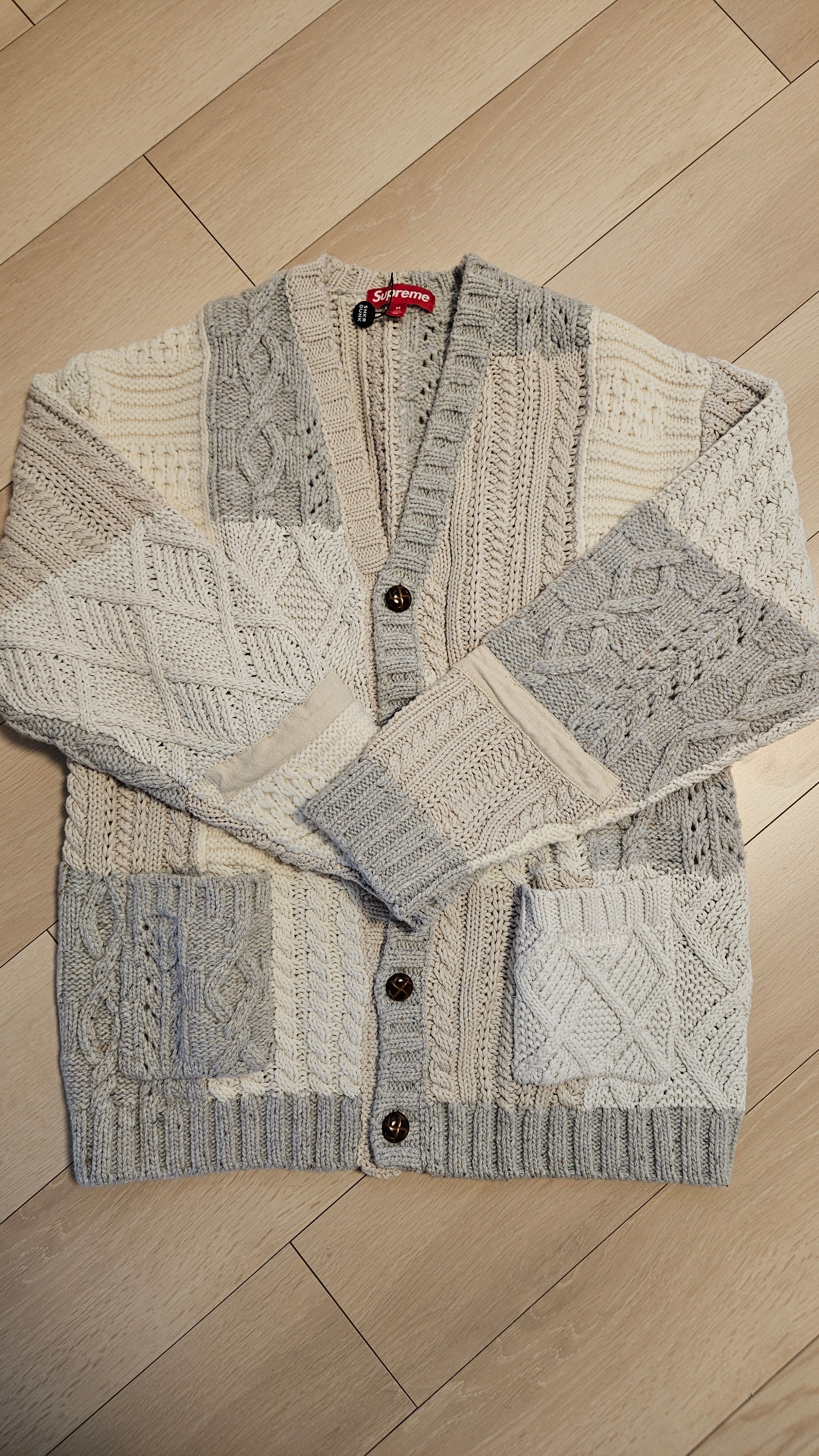 Supreme Patchwork Cable Knit Cardigan "Ivory"