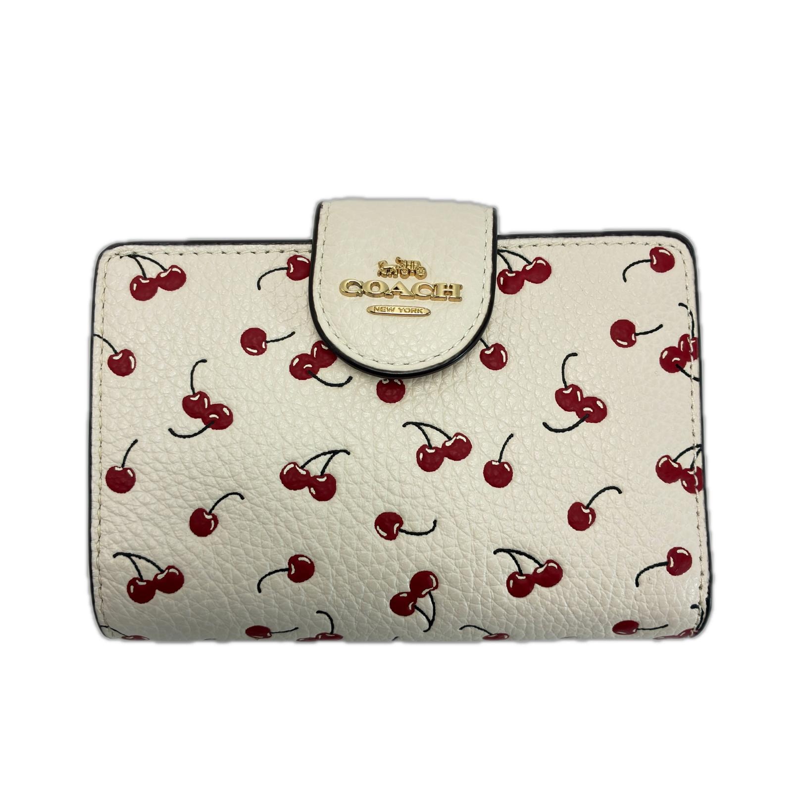 COACH コーチ チェリー柄 CFA19 クリームホワイト 2つ折り財布 レディース ゴールド金具