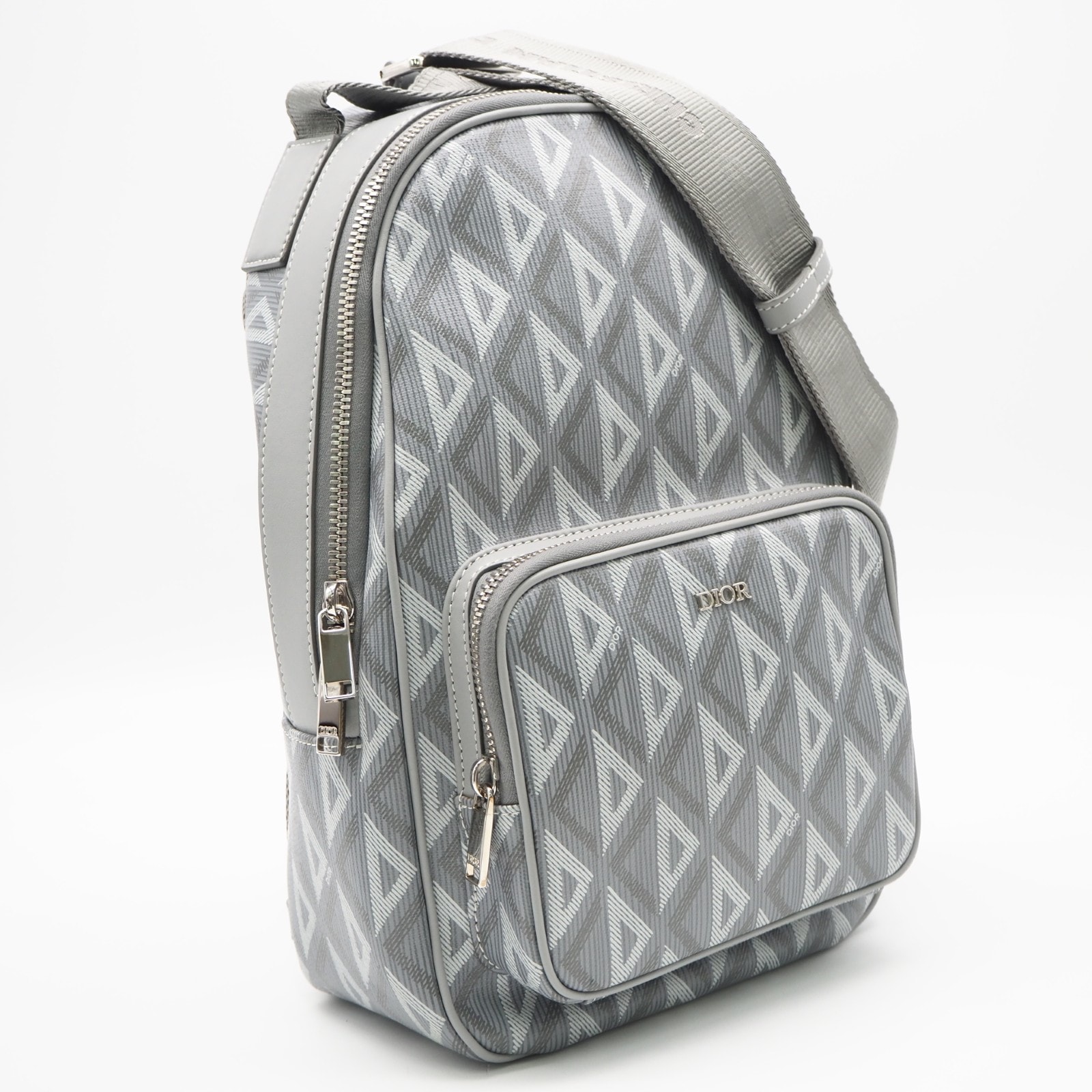 美品 Dior ディオール CDダイヤモンド ライダー ミニ スリングバッグ ボディバッグ 1ESBO038CDP ボディバッグ グレー コーティングキャンバス レザー メンズ