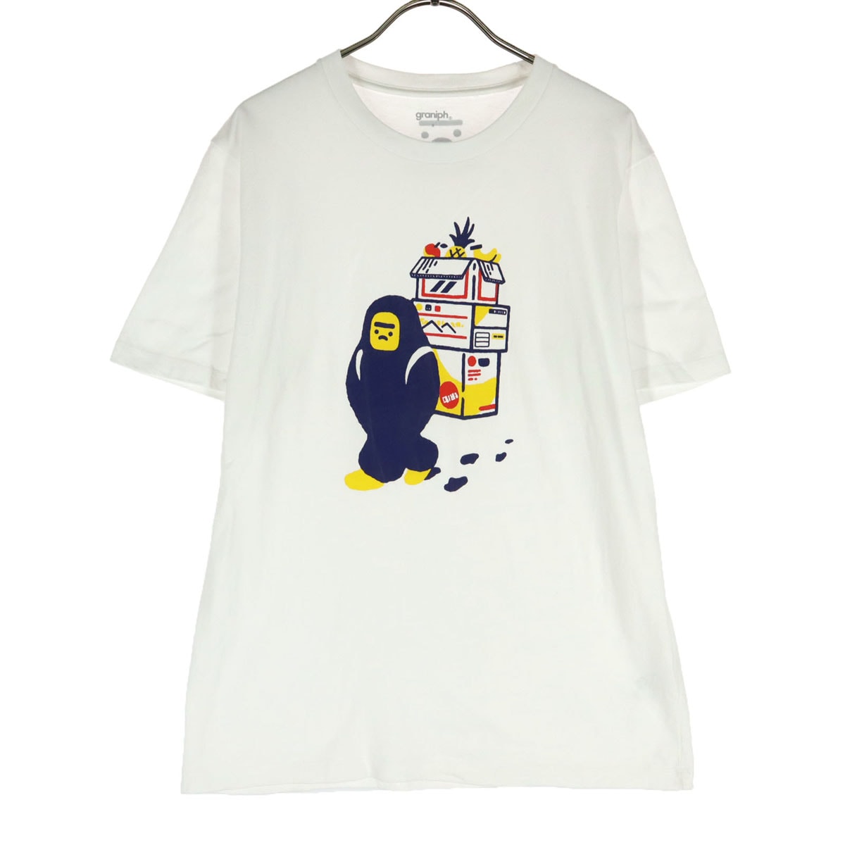 美品 graniph グラニフ フロントプリント 半袖 Tシャツ S ホワイト