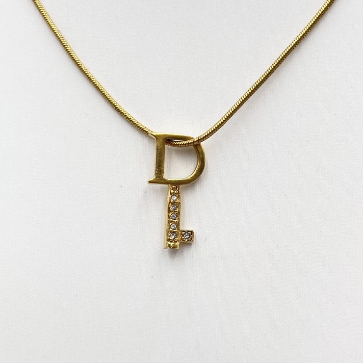 Christian Dior(クリスチャンディオール)Dロゴ キー モチーフ ネックレス ラインストーン ゴールドトーン レディース アクセサリー【中古】