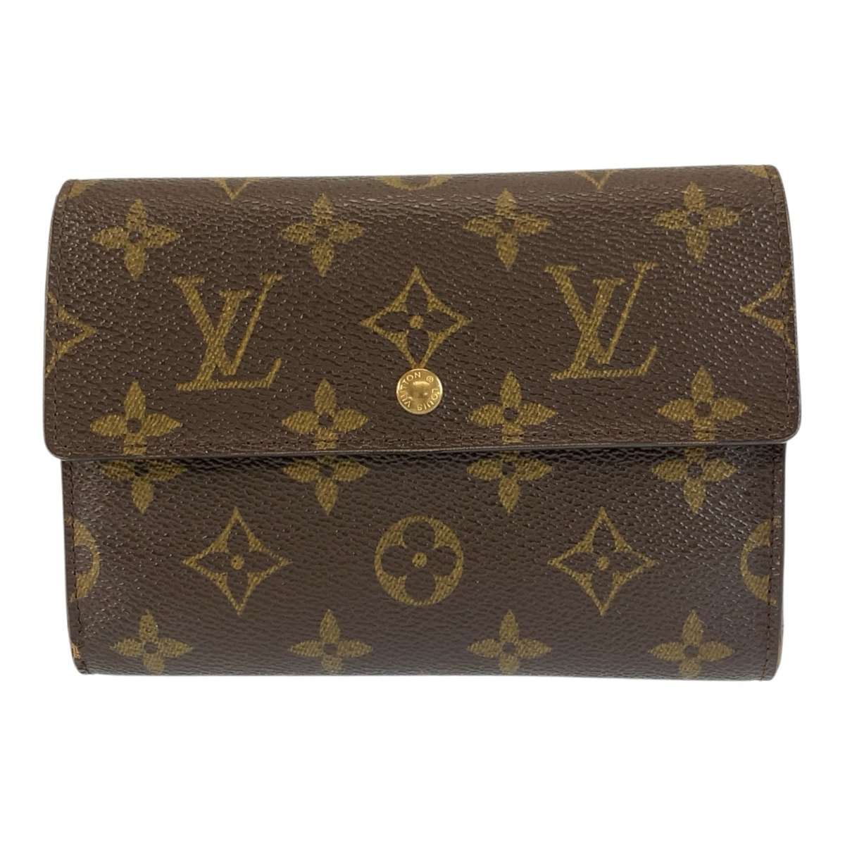 LOUIS VUITTON ルイヴィトン モノグラム ポルトトレゾール エテュイ パピエ ブラウン ゴールド金具 PVC 三つ折り 折財布 1-0292500 【中古】