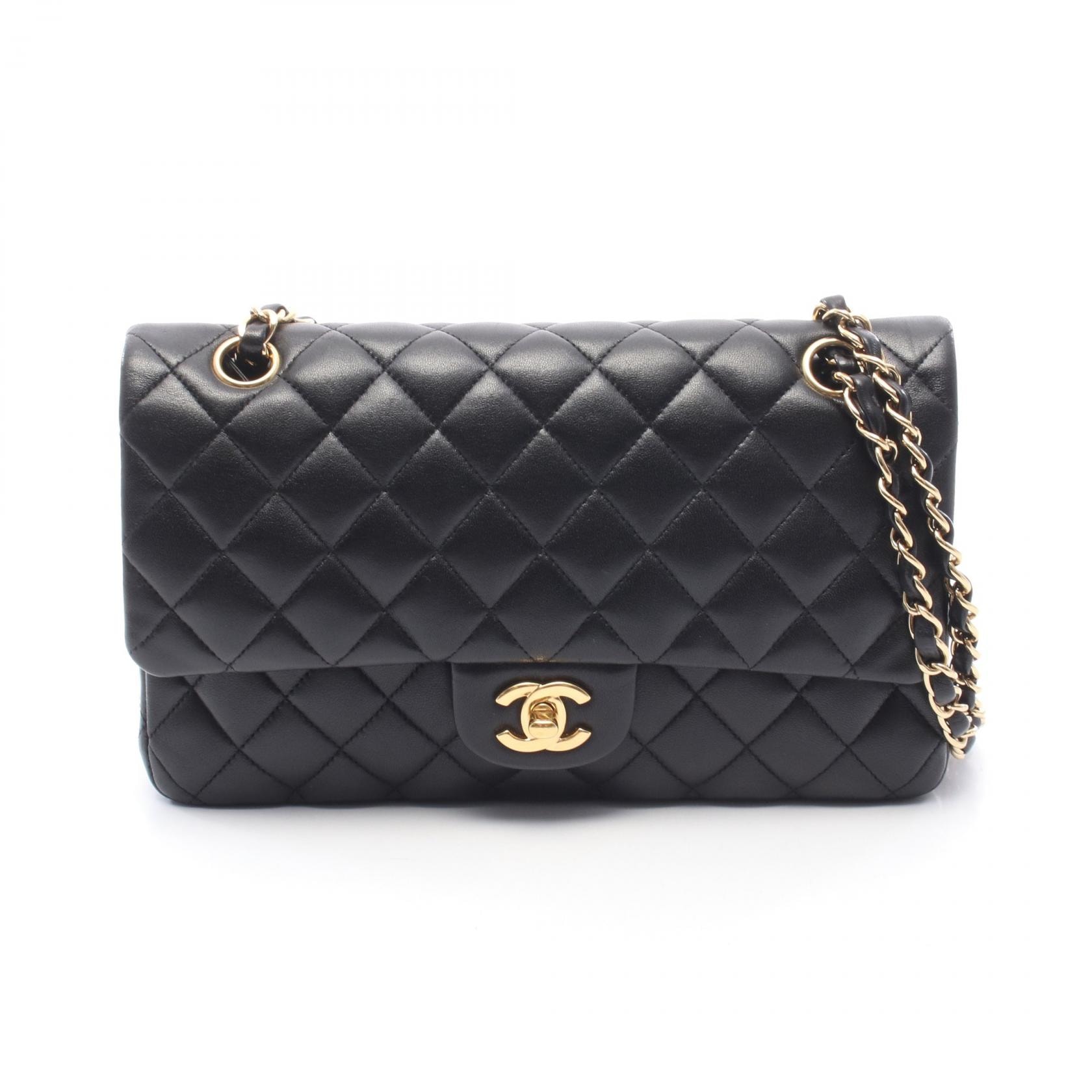 シャネル CHANEL マトラッセ Wフラップ ショルダーバッグ バッグ レザー レディース ブラック系 【中古】