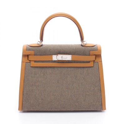 エルメス HERMES ケリー28 セサミ 外縫い 2WAY ハンドバッグ バッグ トワルキャドリーユ / ヴォースイフト ヴォースイフト ホワイト Z刻印(2021年製造) レディース ブラウン系 / ブラック系 / ホワイト系 H082746CKAA