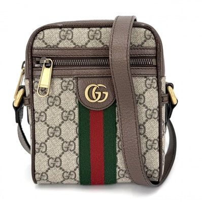 GUCCI グッチ ショルダーバッグ オフィディア ウェブストライプ ミニ メッセンジャーバッグ 肩掛け 斜め掛け 小さめ 598127 GGスプリームキャンバス レザー ベージュ ブラウン 茶 アンティークゴールド金具 レディース 美品【中古品】