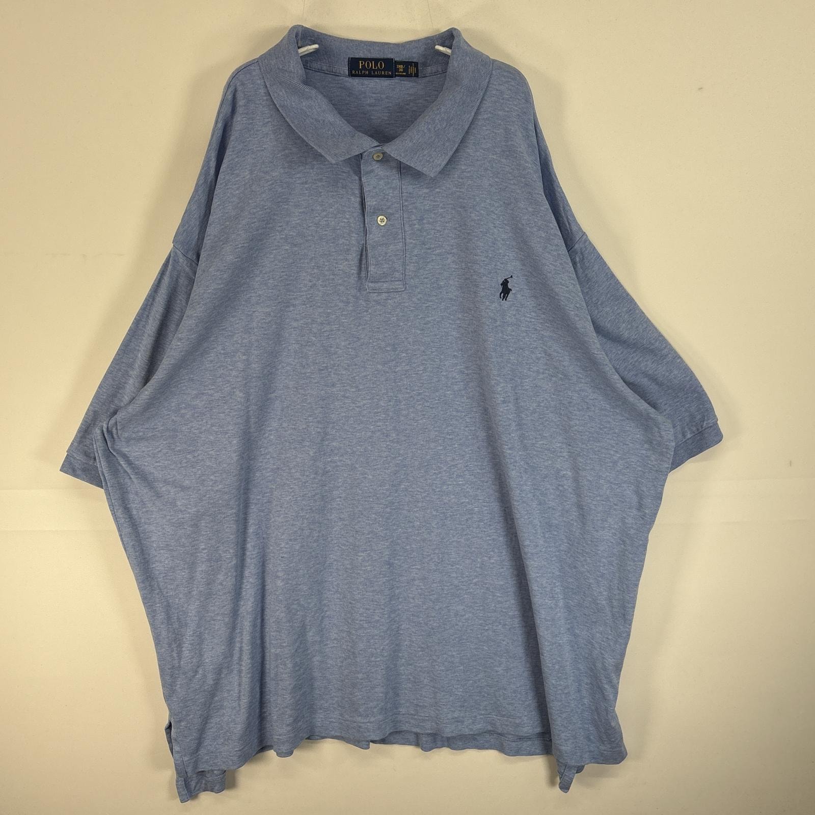 古着 ポロ・ラルフローレン POLO RALPH LAUREN 半袖 ポロシャツ ロゴ 刺繍 2ボタン 大きいサイズ 3XB BIG  水色 無地 メンズ