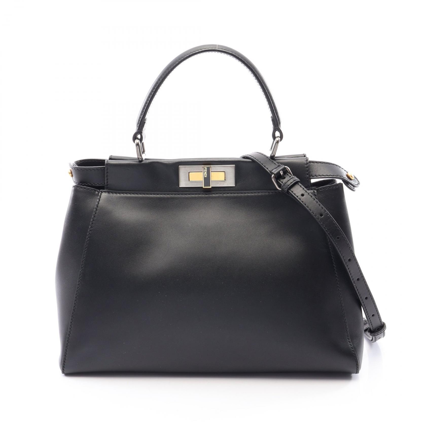 フェンディ FENDI ピーカブー レギュラー 2WAY ハンドバッグ バッグ レザー レディース ブラック系 8BN226 【中古】