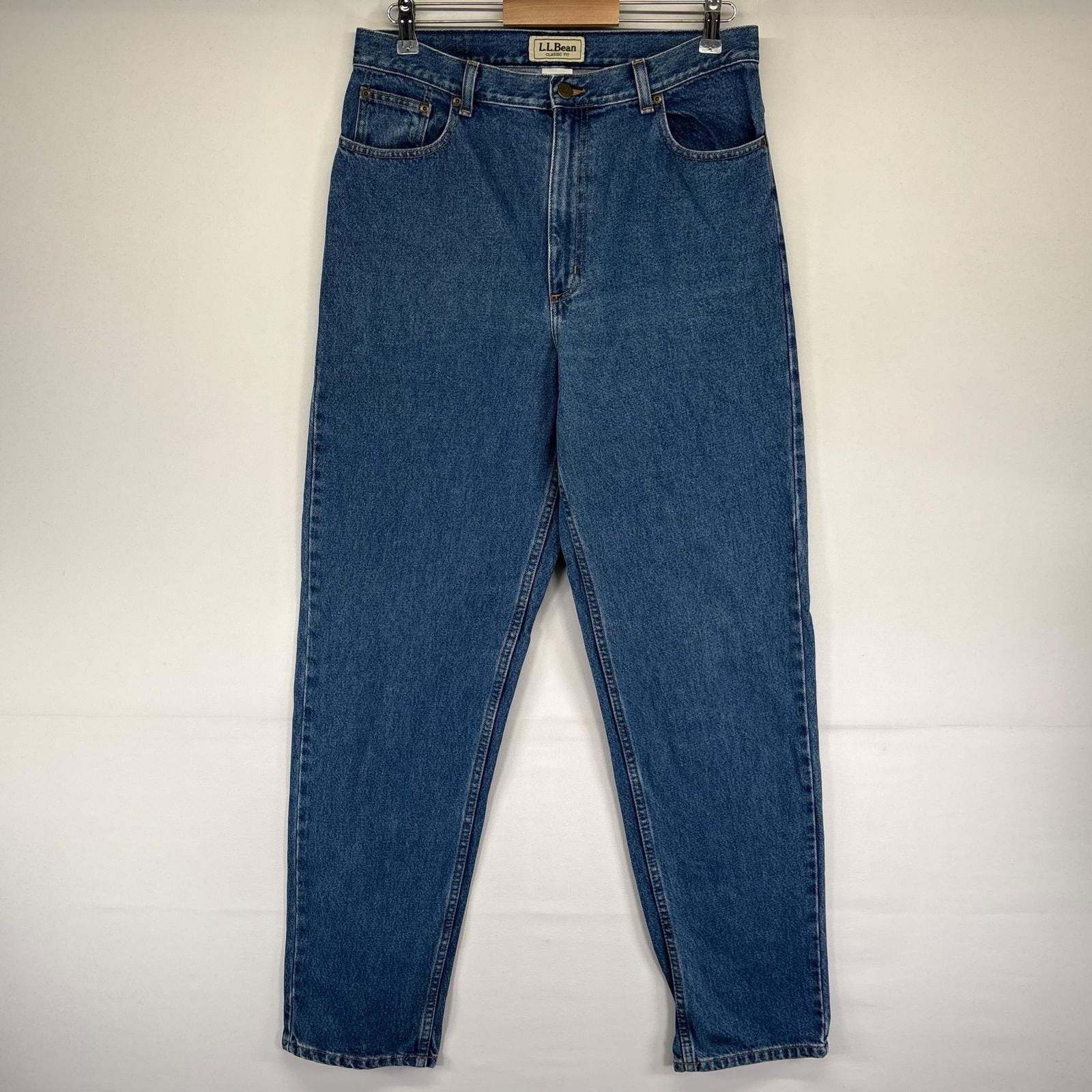 古着 エルエルビーン L.L.Bean デニム パンツ 5ポケ Gパン テーパード レザーパッチ 14TALL  ブルー系 メンズ