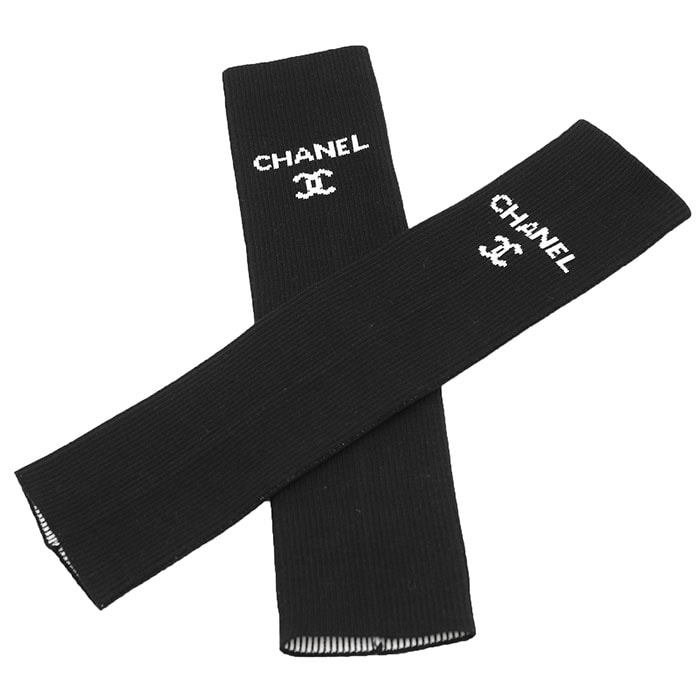 【美品】CHANEL シャネル レッグウォーマー ポリエステル×レーヨン サイズ表記無 レディース COCOマーク ロゴ ストレッチ ブラック 黒 イタリア製