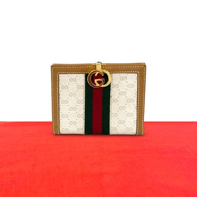 GUCCI グッチ シェリーライン マイクロGG レザー PVC 二つ折り財布 ブラウン
14229