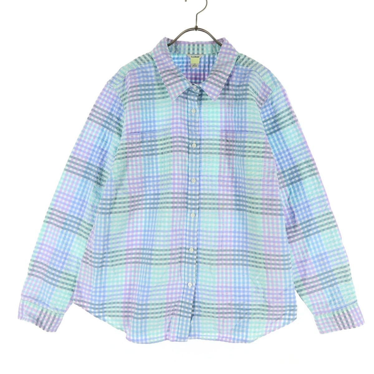 L.L.Bean エルエルビーン チェック柄 マルチカラー 長袖 シアサッカー コットンシャツ XL ブルー系