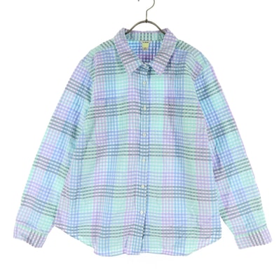 L.L.Bean エルエルビーン チェック柄 マルチカラー 長袖 シアサッカー コットンシャツ XL ブルー系