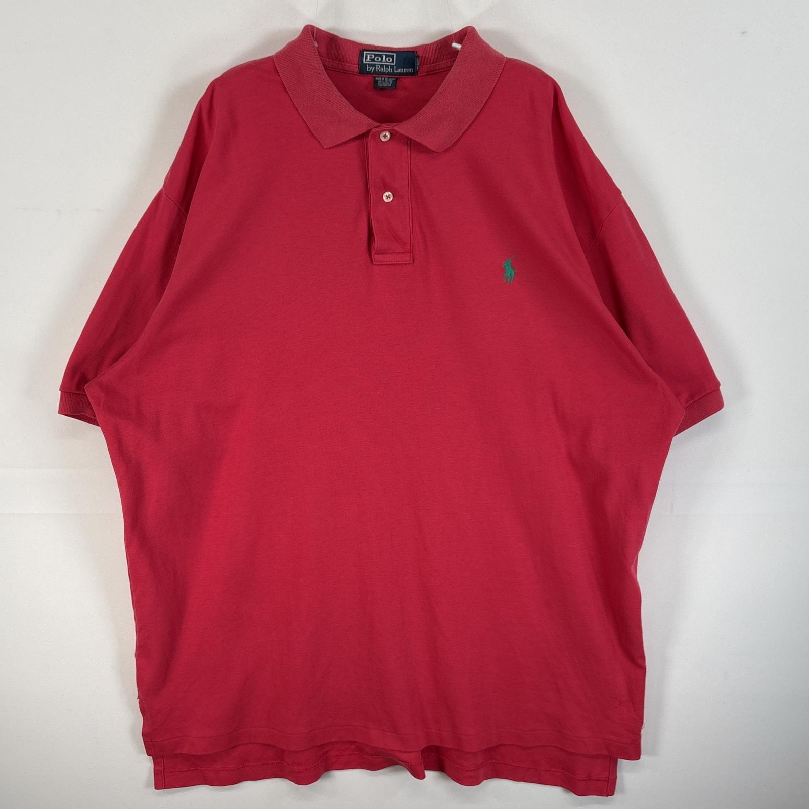 古着 90's/90年代 ポロバイラルフローレン Polo by Ralph Lauren 半袖 ポロシャツ ロゴ 刺繍 大きいサイズ 2ボタン XL ピンク 無地 メンズ