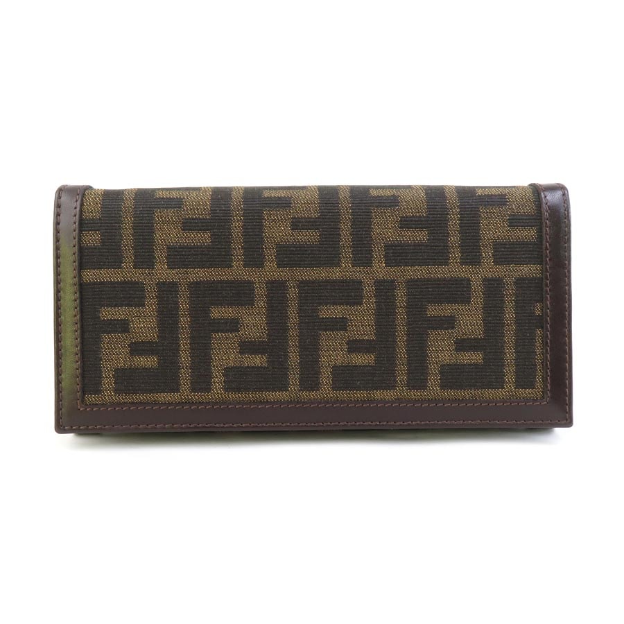 フェンディ FENDI 二つ折り長財布 ズッカ キャンバス/レザー ブラウン レディース【中古】 e60599g