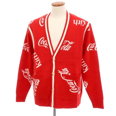 【中古】キス KITH × COCA COLA アクリルウール ジャカード カーディガン レッド【サイズM】【メンズ】