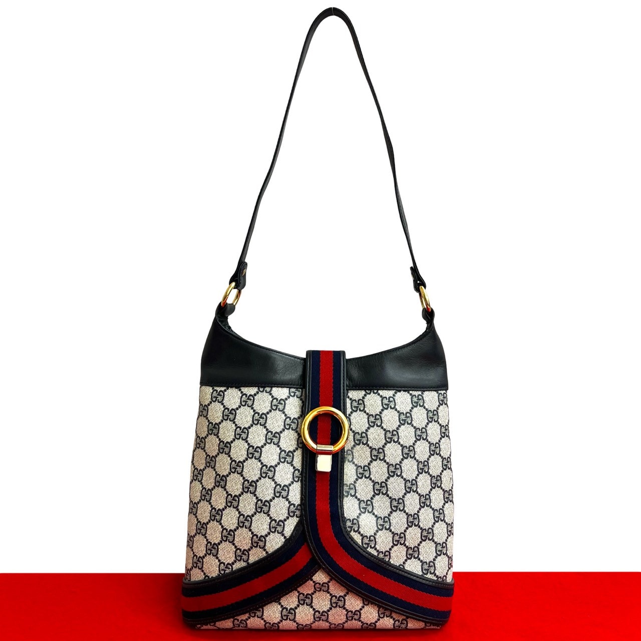 GUCCI グッチ シェリーライン PVC レザー ショルダーバッグ ネイビー
 31376