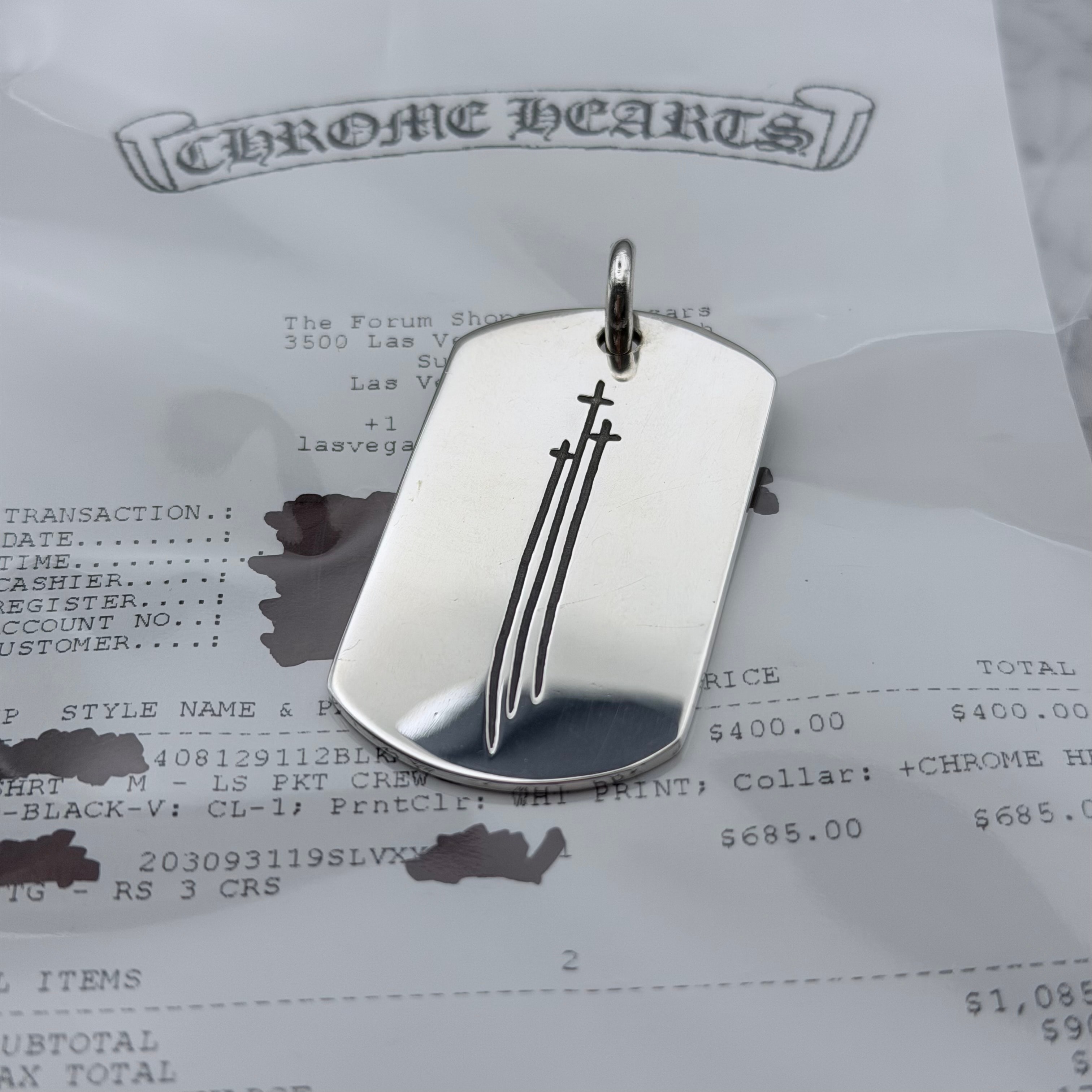 Chrome Hearts RS3 Cross Dog Tag Large Pendant Top "Silver"