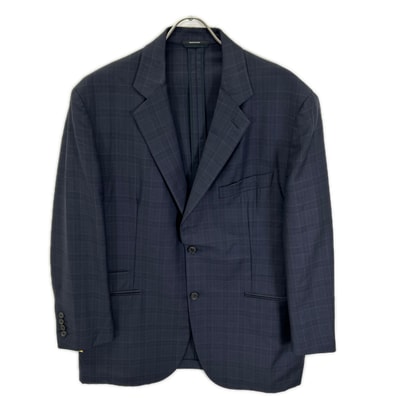 エルメス 17SS ネイビー ウィンドウペン SUPER150s テーラード 2Bジャケット 56