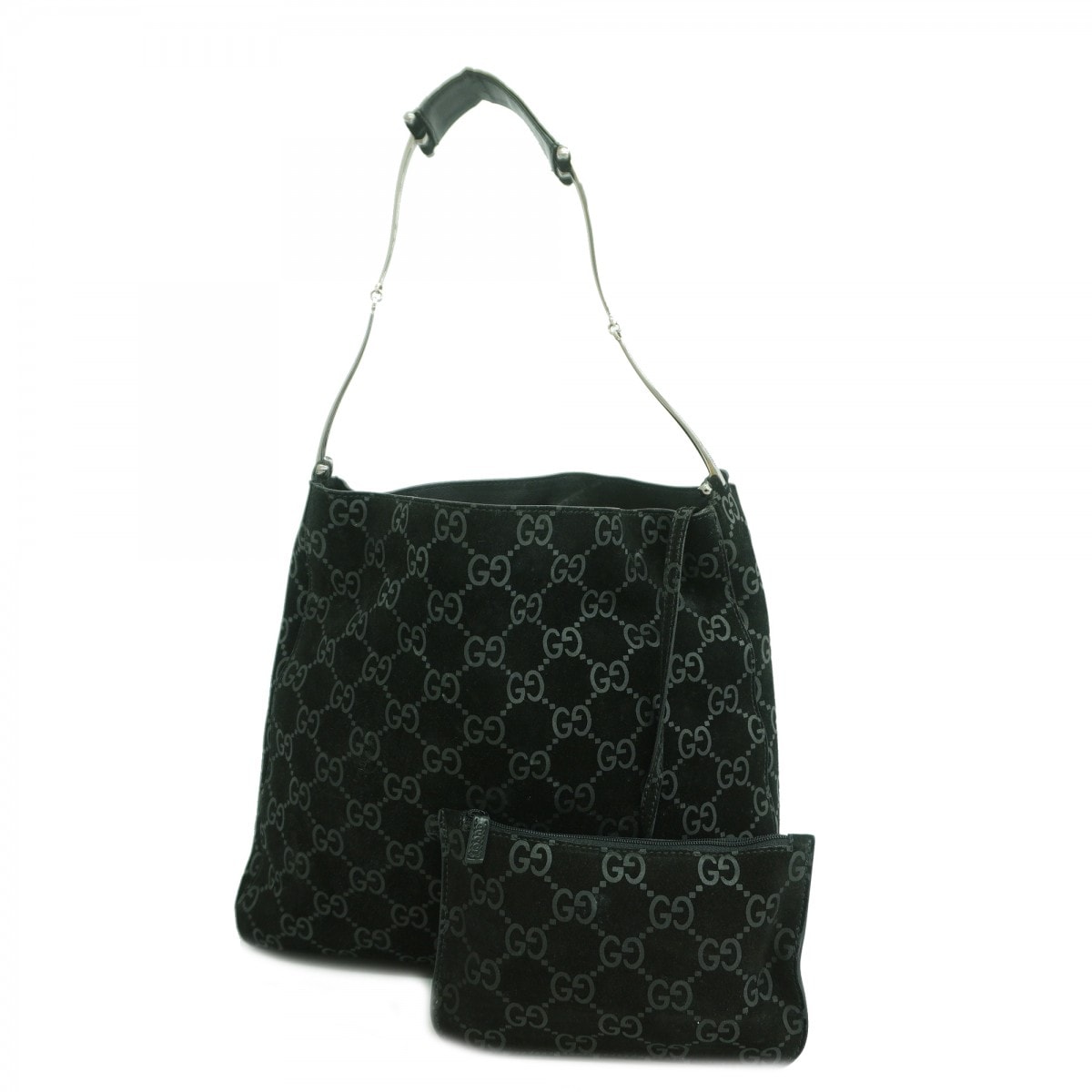 【6db1664-k】グッチ ショルダーバッグ 001 3181 スウェード ブラック シルバー金具【中古】レディース