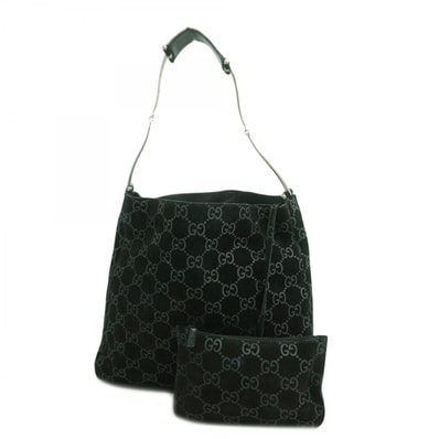 【6db1664-k】グッチ ショルダーバッグ 001 3181 スウェード ブラック シルバー金具【中古】レディース