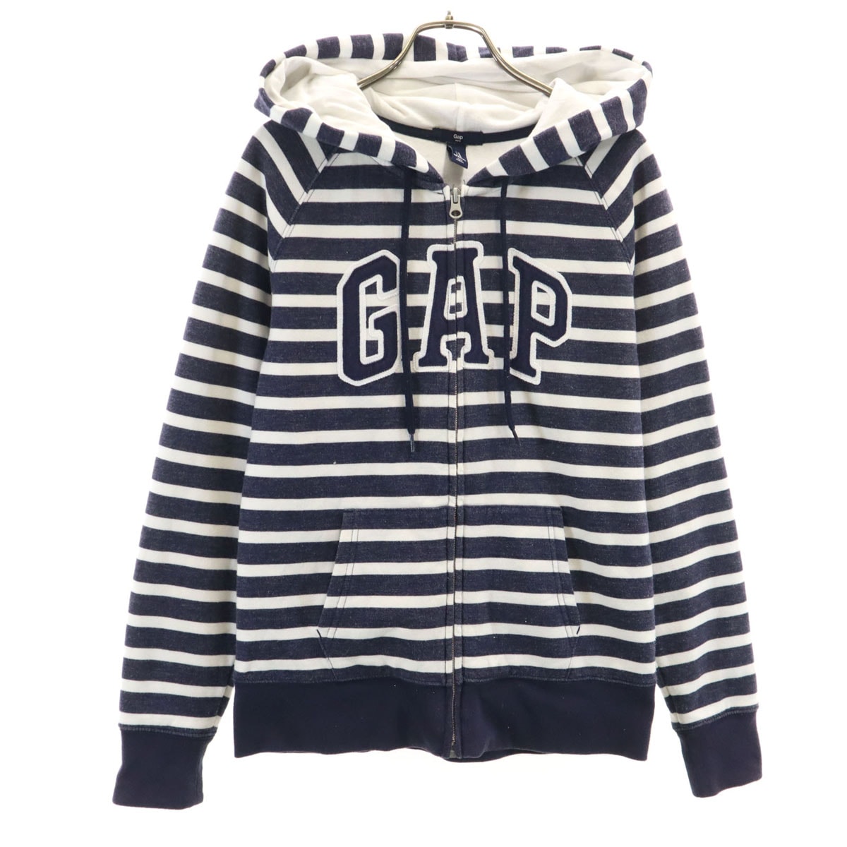 GAP ギャップ ボーダー 長袖 ジップパーカー M ネイビー系