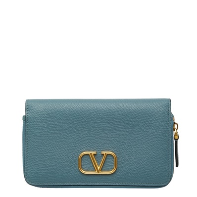 ヴァレンティノ Vロゴ ラウンドファスナー 長財布 ライトブルー レザー レディース VALENTINO 【中古】