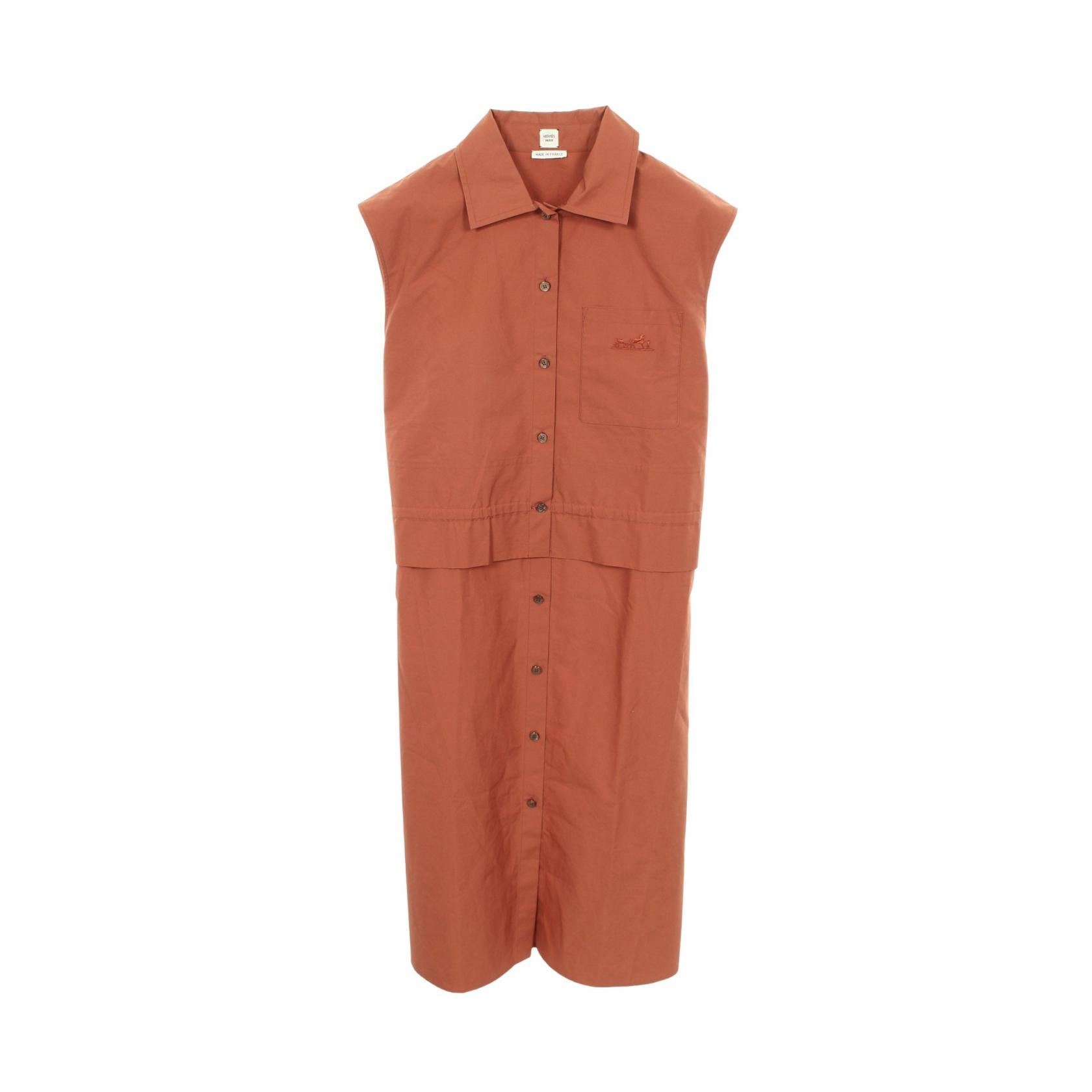 エルメス HERMES カレーシュ ノースリーブ ワンピース 衣料品 トップス コットン レディース ブラウン系 3E0565DT 【中古】