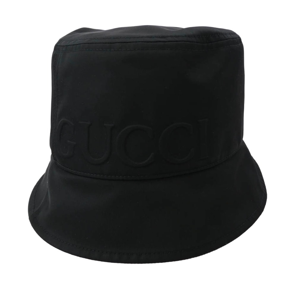GUCCI グッチ 帽子 813534 イタリア製 シェリーラインタブ ナイロン バケットハット 帽子 ブラック系【極上美品】【中古】