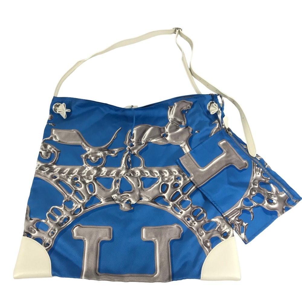 エルメス HERMES シルキーシティGM シルキーシティ GM ポーチ付き 斜め掛け カバン ショルダーバッグ シルク O□刻 ホワイト 美品